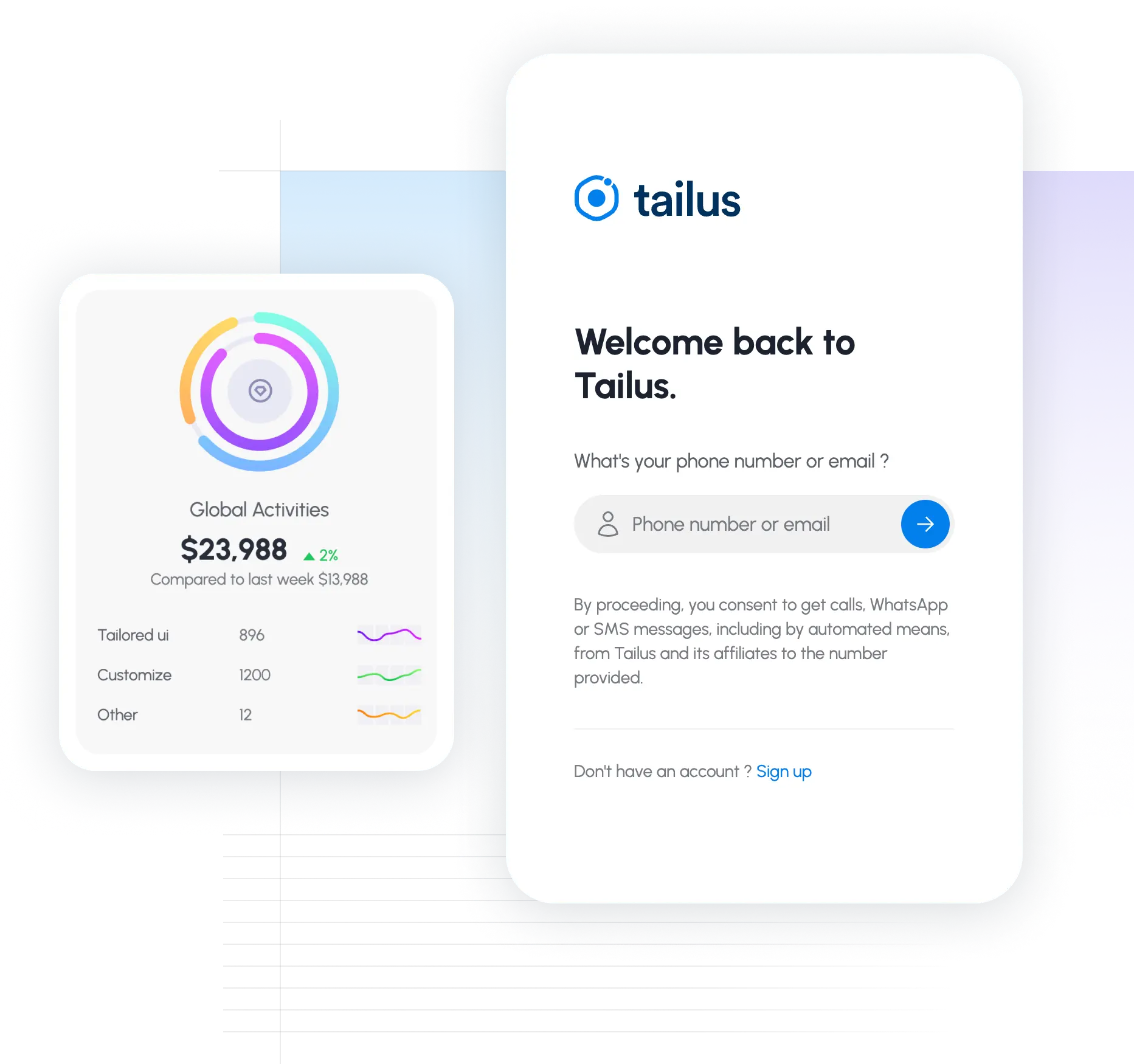 tailus stats and login components